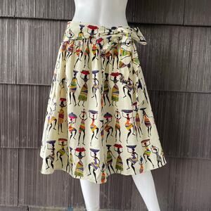 🔥Jackpot Tribal African Novelty Art Print Multicolor Elastic Waist Midi Skirt